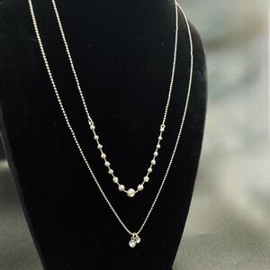 Signed‎ Gwen Stefani Layered Necklace Dainty Balls Inlayed Crystal Silver Tone